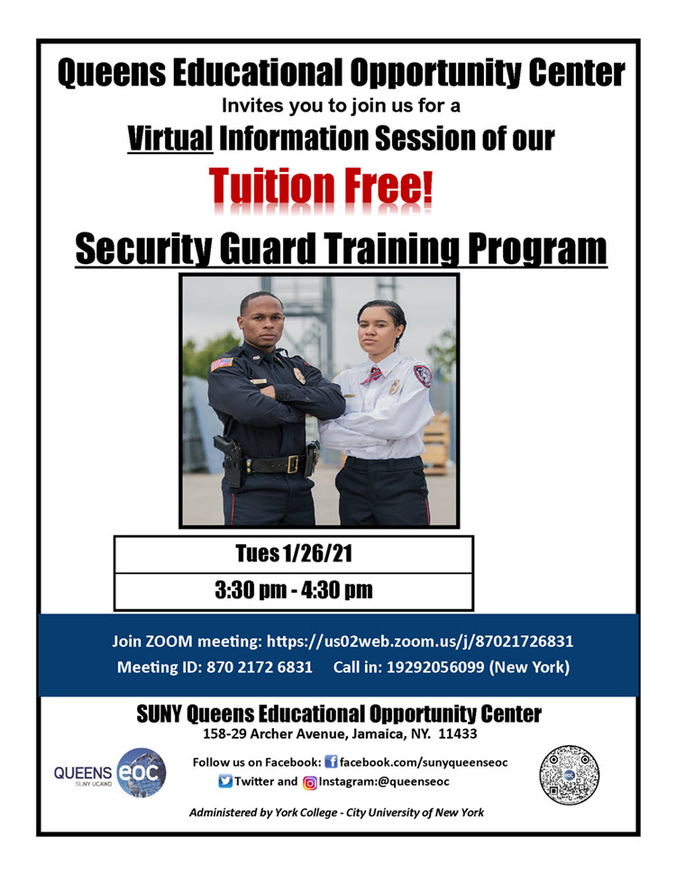 Security Guard Training Informational Session Spring 2021 Suny Queens Educational Opportunity Center