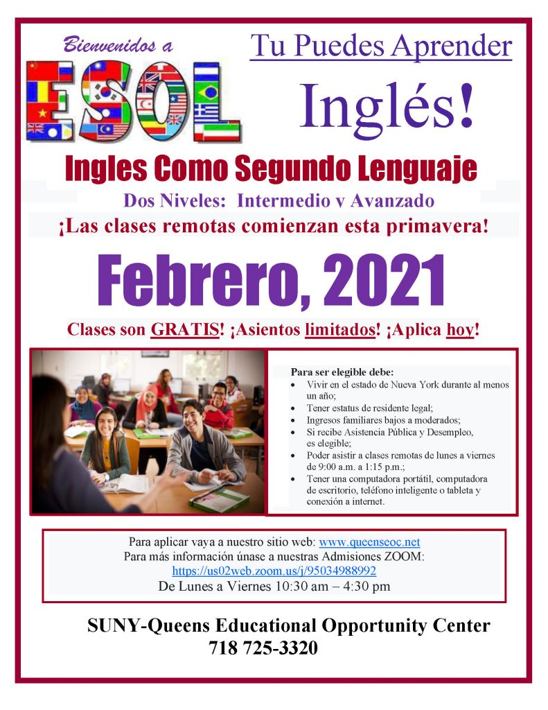 Esol 2 Levels Intermediate Advanced Suny Queens Educational Opportunity Center