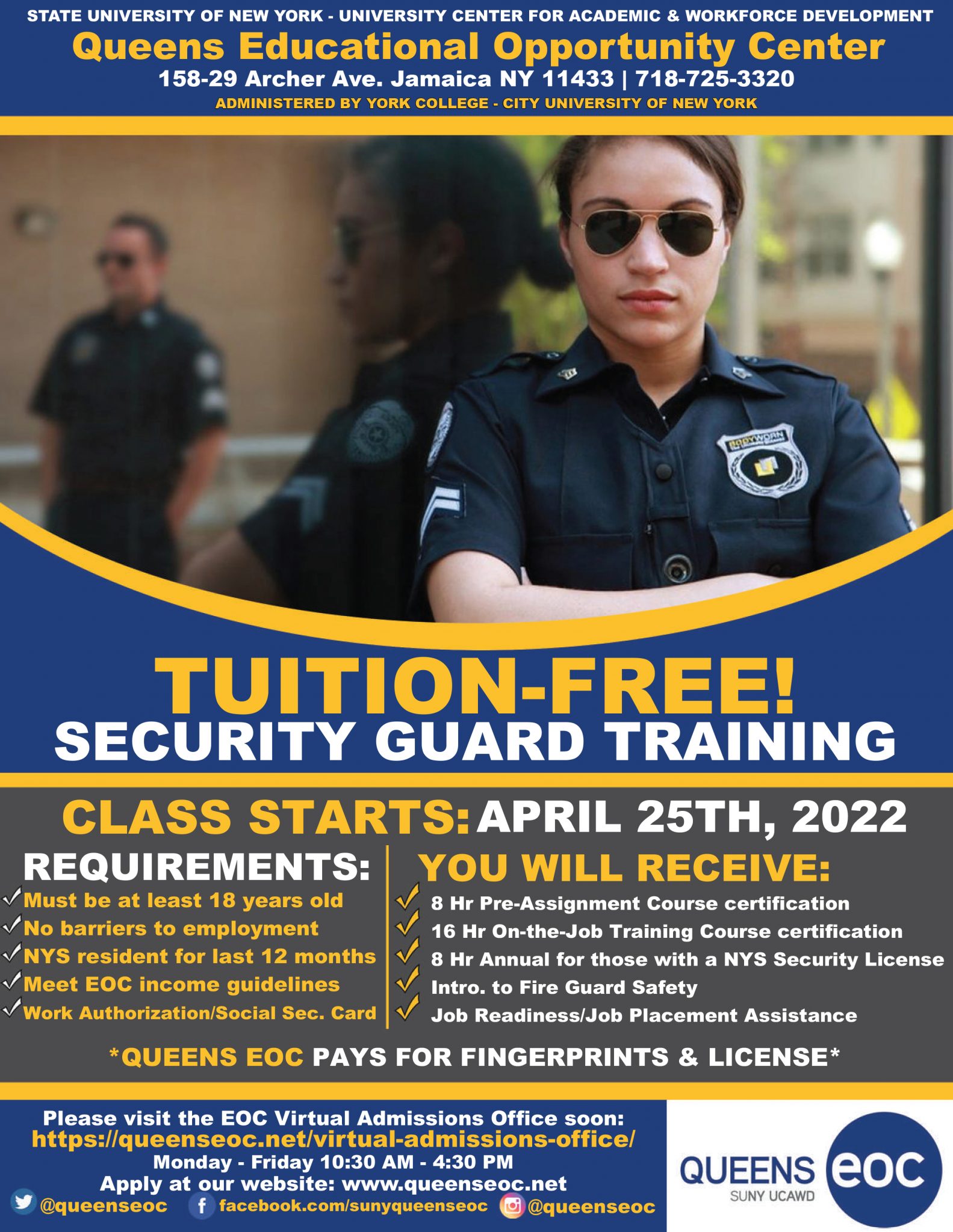 Security Guard Training Classes Start April 25th 2022 SUNY Queens   Woman Security Guard Flyer 2 1583x2048 