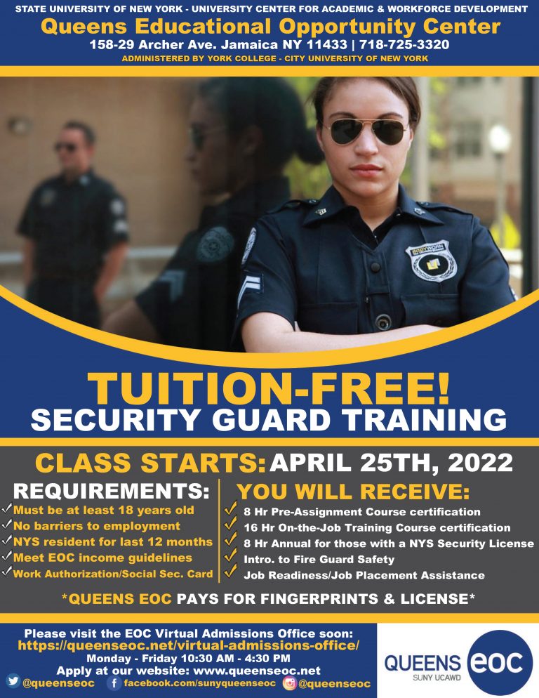 Security Guard Training. Classes Start April 25th, 2022 SUNY Queens