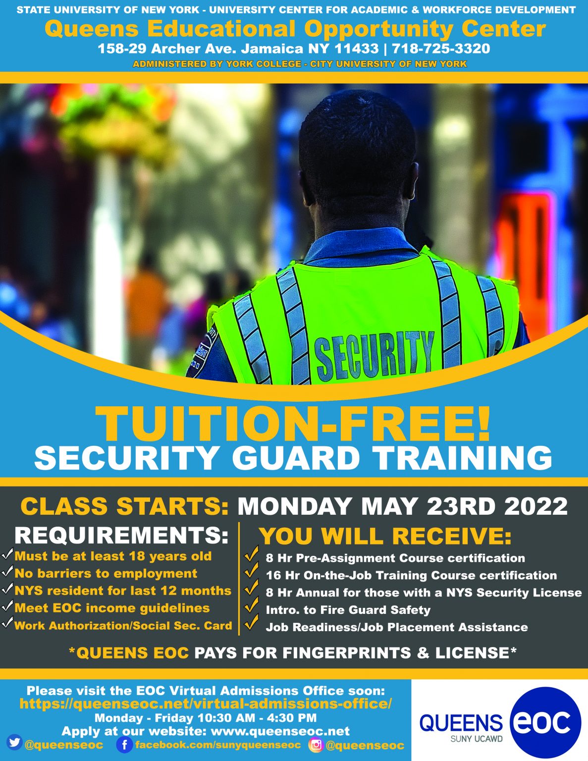 SECURITY GUARD TRAINING CLASS STARTS MONDAY MAY 23RD 2022 SUNY   Security Guard Flyer COMING SOON 1 1187x1536 