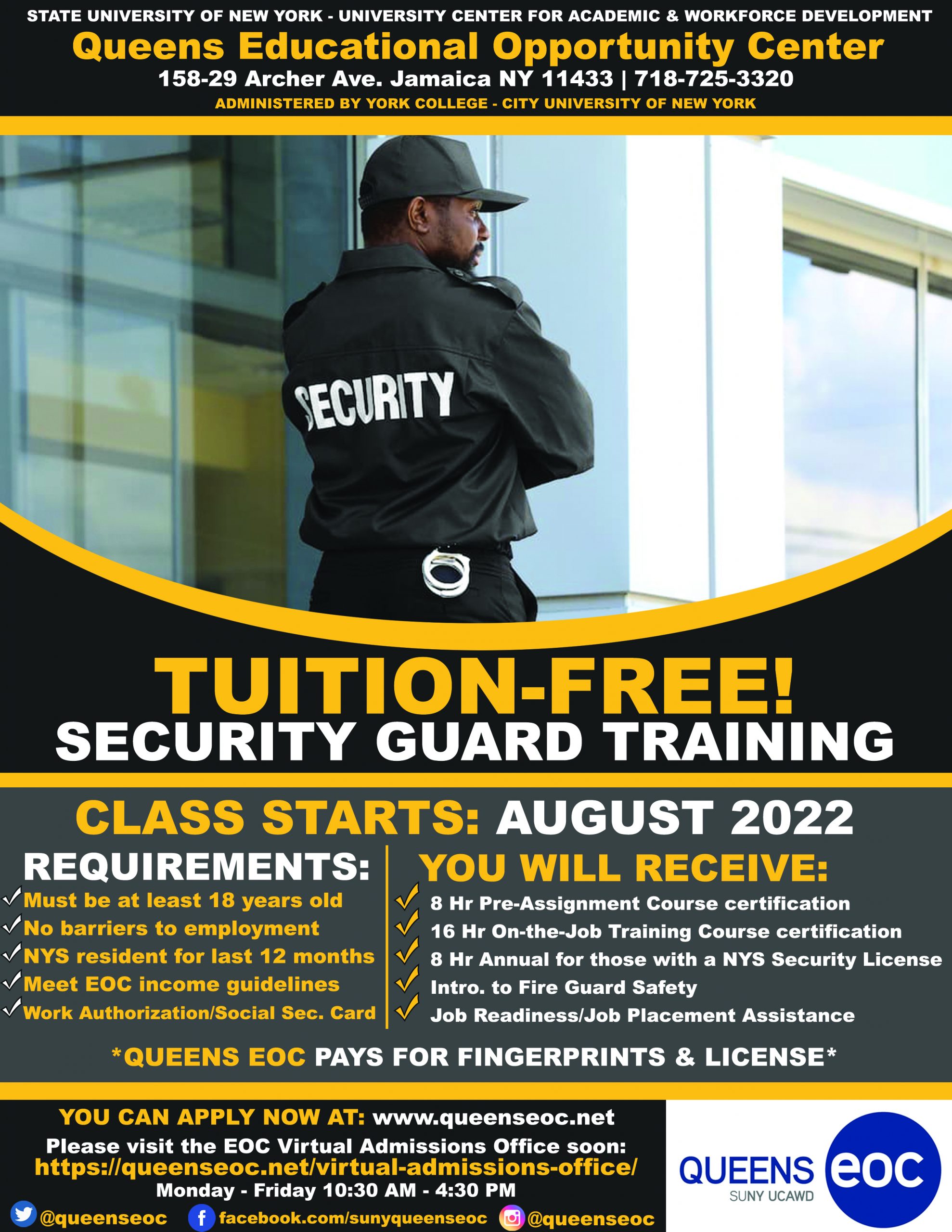 Security Guard Training For July And August 2022 SUNY Queens   Security Guard Flyer Scaled 