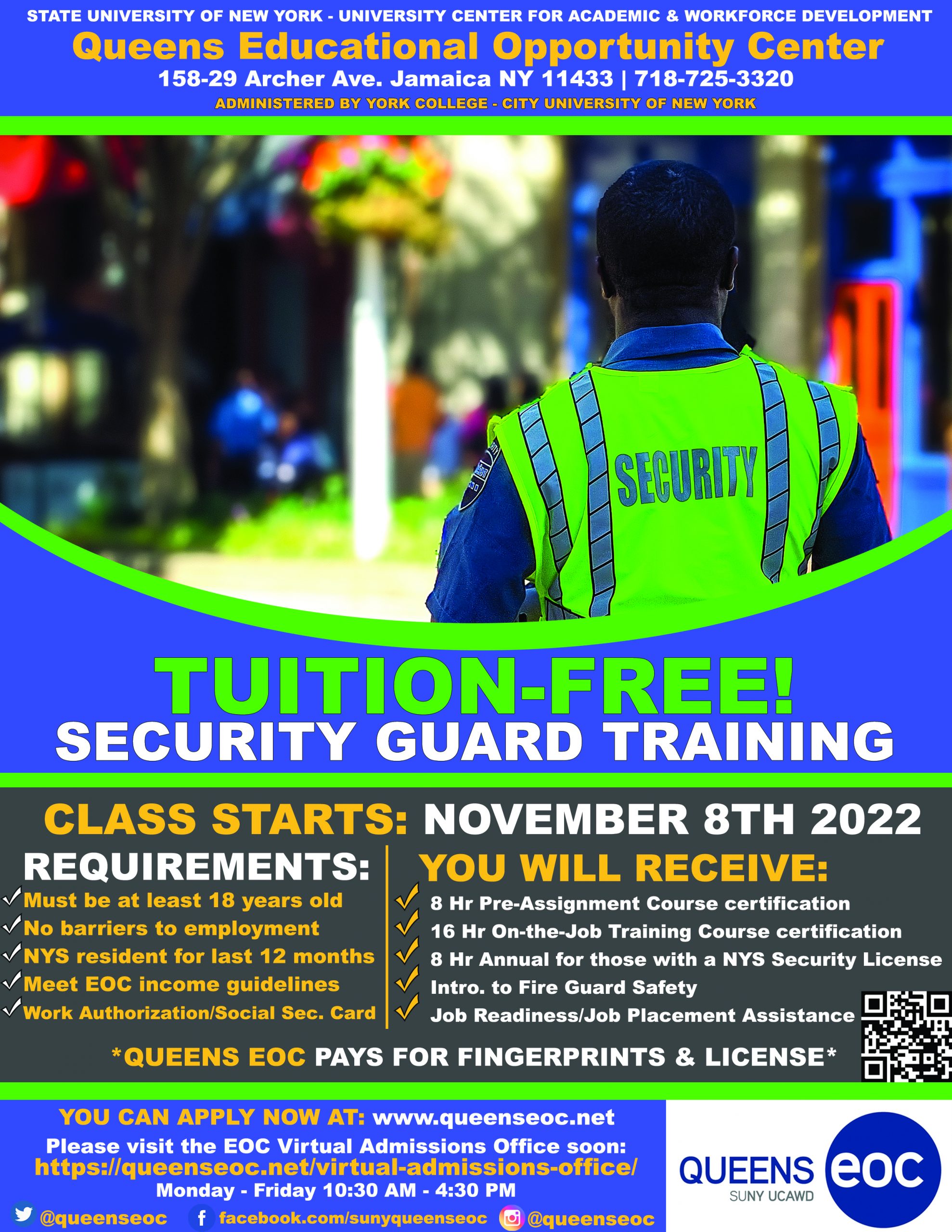 SECURITY GUARD TRAINING CLASS STARTS NOVEMBER 8TH 2022 SUNY Queens 