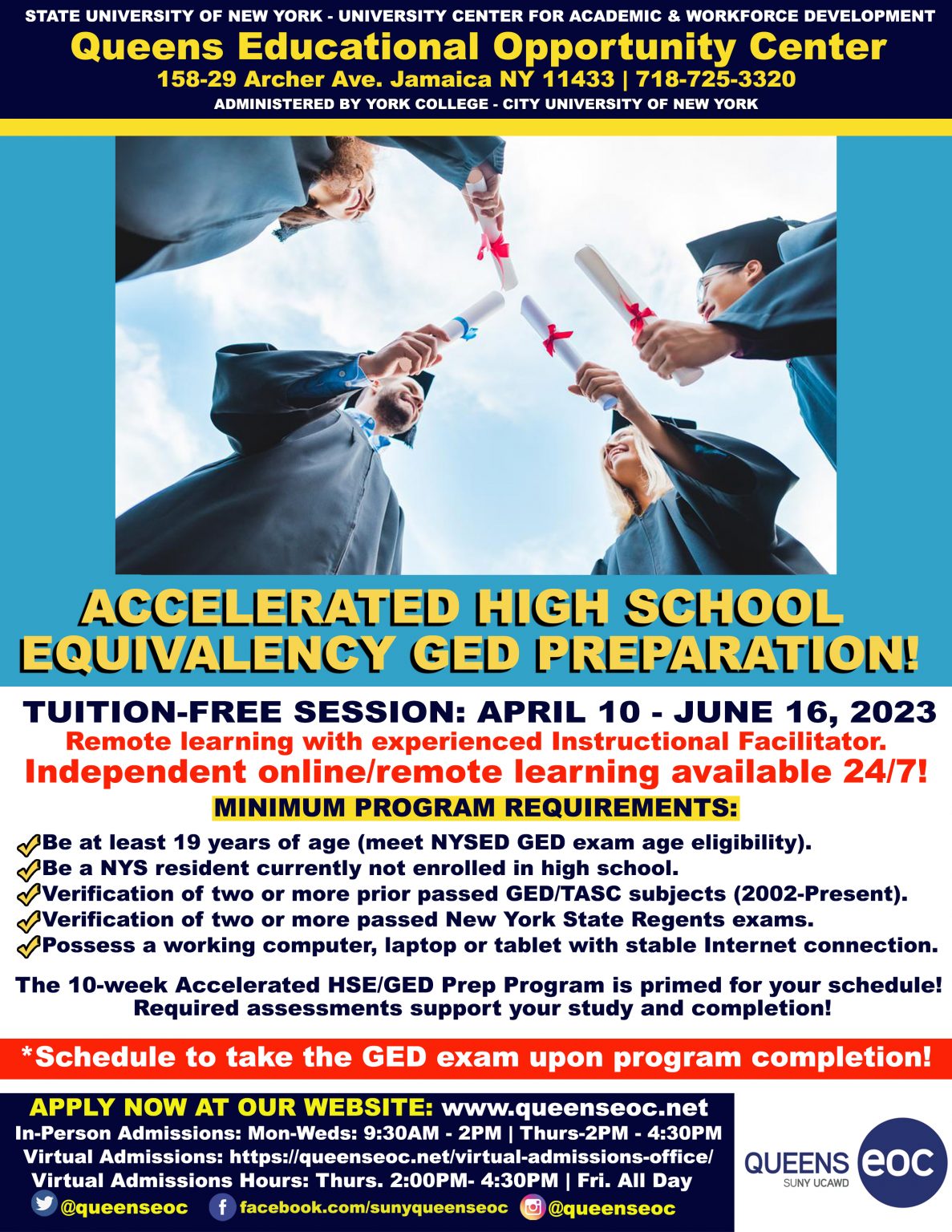 Accelerated High School Equivalency GED Preparation - April 10th - June 16th, 2023 Remote 