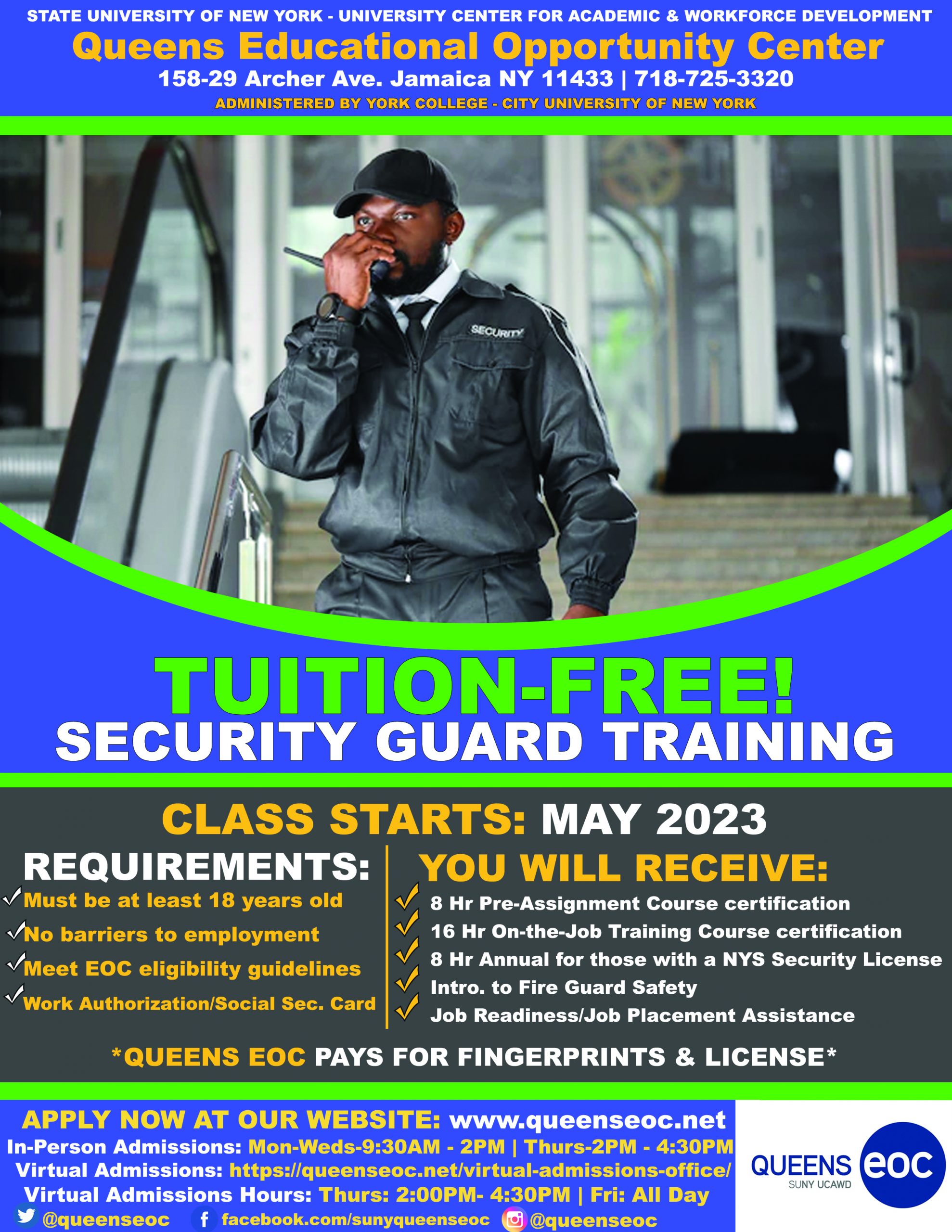 Security Guard Training Tuition Free Class Starts May 2023 SUNY