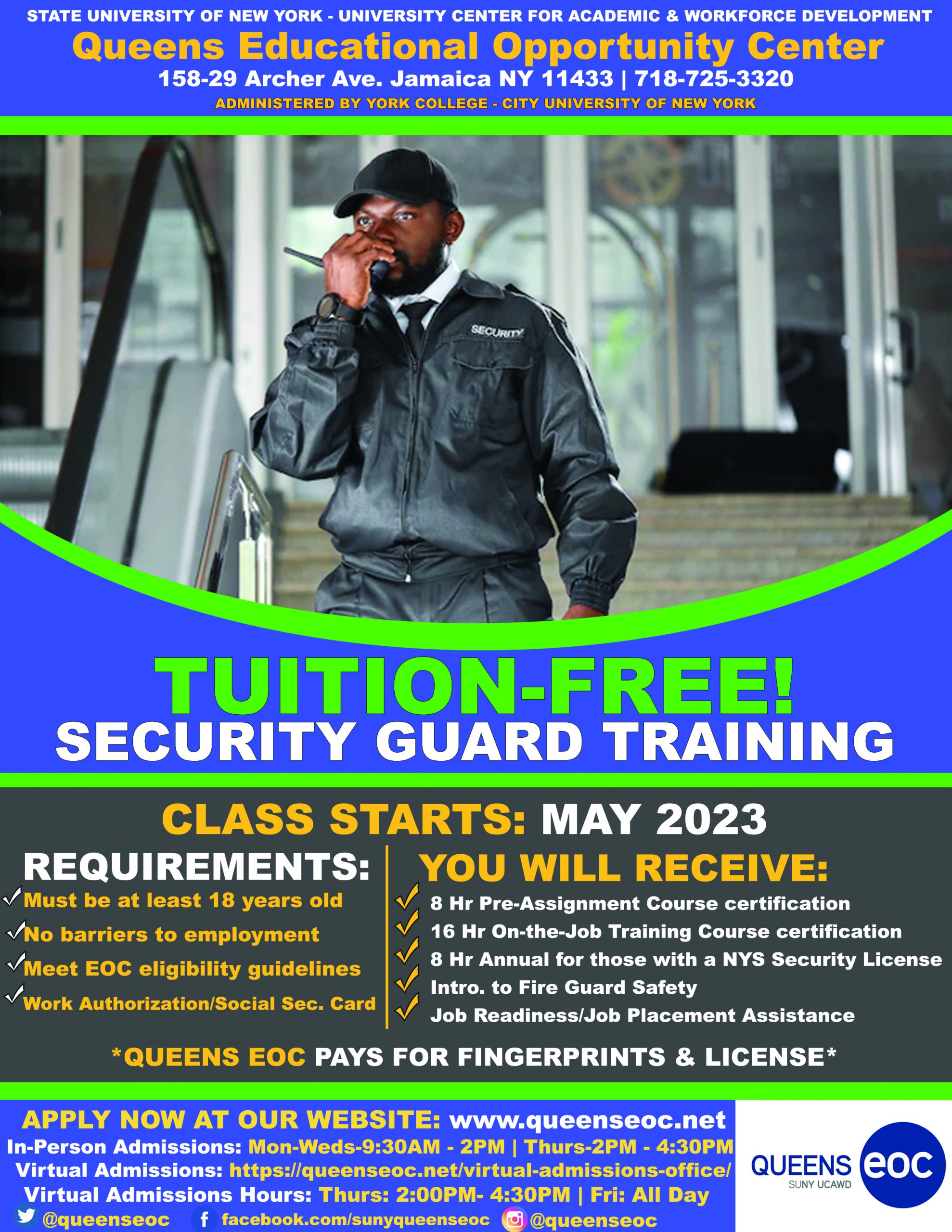 Security Guard Training Tuition Free Class Starts May 2023 SUNY 